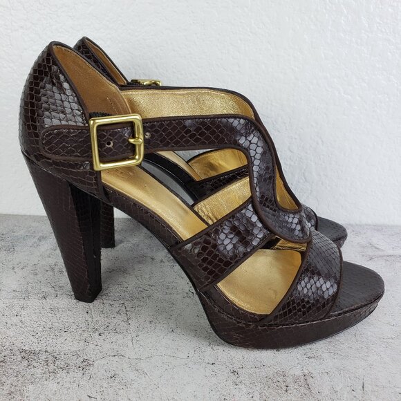 Coach Ivanah Python Sandals Heels Leather Snakeskin Chestnut size 9.5B - Picture 1 of 15